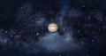 Jupiter planet on space with colorful starry night. front view of Jupiter planet from space with beautiful galaxy. full view of J