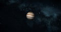 Jupiter planet on space with colorful starry night. front view of Jupiter planet from space with beautiful galaxy. full view of J