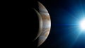 Jupiter planet surface and Europa moon, space view. Royalty Free Stock Photo