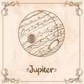 Jupiter. Vintage stylized outline drawing of the Jupiter. The symbols of astrology and astronomy