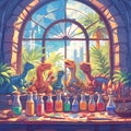 Jurassic Creativity: Vivid Stained Glass Window Art Royalty Free Stock Photo