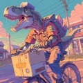 Jurassic Deliveries: T-Rex Postal Worker on Bicycle