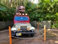 Jurassic Park jeep and Tyrannosaurus rex at Universal Studios in Orlando, Florida Royalty Free Stock Photo