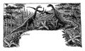 The Jurassic Period, The reign of the giant lizards, vintage engraving