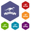 Jurassic raptor icons vector hexahedron