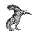 A jurassic reptile, a dinosaur playing a classical violin & singing a song, a tyrannosaurus, a predator Royalty Free Stock Photo