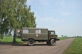 Russian medical vehicle GAZ-66 at a military training ground in Western Siberia