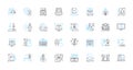 Jurisdictional privileges linear icons set. Immunity, Sovereignty, Exterritoriality, Diplomatic, Consular, Jurisdiction