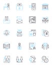 Jurisdictional privileges linear icons set. Immunity, Sovereignty, Exterritoriality, Diplomatic, Consular, Jurisdiction