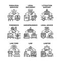 Jurisprudence Help Set Icons Vector Illustrations Royalty Free Stock Photo