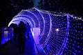 JURMALA, LATVIA - DECEMBER 5, 2018: Illuminating christmas lights in wave shape. Winter night park in Jurmala Latvia