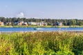 Jurmala, Latvia 2018-07-20. Vacation in Jurmala small city, boats sail along the river