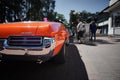 Jurmala, Latvija - 06.06.2018 Vintage classic car. Old and stylish. Orange Muscle car from behind Royalty Free Stock Photo