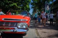 Jurmala, Latvija - 06.06.2018 Vintage classic car. Old and stylish. Red Muscle car Royalty Free Stock Photo