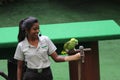 Jurong Bird Park - trained Macaw performing show - Singapore tourism Royalty Free Stock Photo