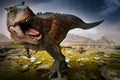 Trex dinosaur in open landscape , 3D illustration. Made in Blender Royalty Free Stock Photo