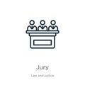 Jury icon. Thin linear jury outline icon isolated on white background from law and justice collection. Line vector jury sign,
