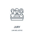 jury icon vector from law and justice collection. Thin line jury outline icon vector illustration. Linear symbol for use on web
