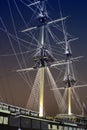 Jury-masts and rope of sailing ship in the dark