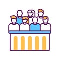 Jury trial line color icon. Courthouse concept. decision on a disputed issue in a civil or criminal case or an inquest.