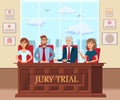 Jury Trial Workers in Court Flat Illustration