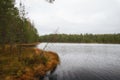 Jussi hiking trail - Black lake in autumn glow. Royalty Free Stock Photo