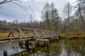 Jussi hiking trail - wooden bridge across Soodla river . Royalty Free Stock Photo
