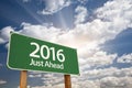 2016 Just Ahead Green Road Sign Against Clouds Royalty Free Stock Photo