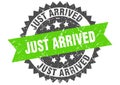 Just arrived stamp. just arrived grunge round sign. Royalty Free Stock Photo