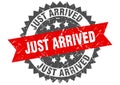 Just arrived stamp. just arrived grunge round sign. Royalty Free Stock Photo
