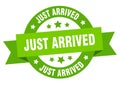 just arrived round ribbon isolated label. just arrived sign. Royalty Free Stock Photo