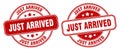Just arrived stamp. just arrived label. round grunge sign Royalty Free Stock Photo