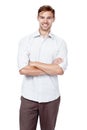 Just be yourself. Studio portrait of a young man standing with his arms crossed against a white background. Royalty Free Stock Photo