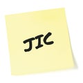 Just in case initialism JIC black marker written acronym text, isolated yellow post-it to-do list sticky note reminder