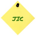 Just in case initialism JIC green marker written acronym text, isolated yellow post-it to-do list sticky note reminder Royalty Free Stock Photo