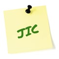 Just in case initialism JIC green marker written acronym text, isolated yellow post-it to-do list sticky note reminder Royalty Free Stock Photo