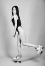 Just having fun. Woman sexy buttocks roller skating. Roller skates active leisure. Feeling free to do anything. Girl in