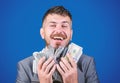 Just making money. businessman after great deal. Finance and commerce. happy bearded man has a lot of money. Business Royalty Free Stock Photo