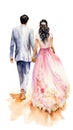 Just Married Asian Couple Going Together View from Behind on White Background AI Generated