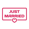 Just Married badge with heart icon vector. Wedding dialog bubble Royalty Free Stock Photo