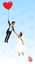 Just married black couple flying