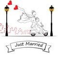 Just married cartoon motorbike