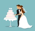 Just married couple cutting wedding cake Royalty Free Stock Photo