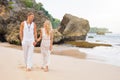 Couple enjoying honeymoon on tropical beach Royalty Free Stock Photo