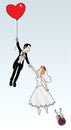 Just married couple flying