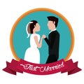 just married couple holding hands label Royalty Free Stock Photo