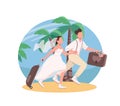 Just married couple honeymoon 2D vector web banner, poster