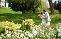 Just married couple kissing in park Royalty Free Stock Photo