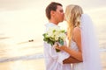 Just married couple kissing on tropical beach Royalty Free Stock Photo