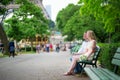 Just married couple near the Eiffel tower Royalty Free Stock Photo